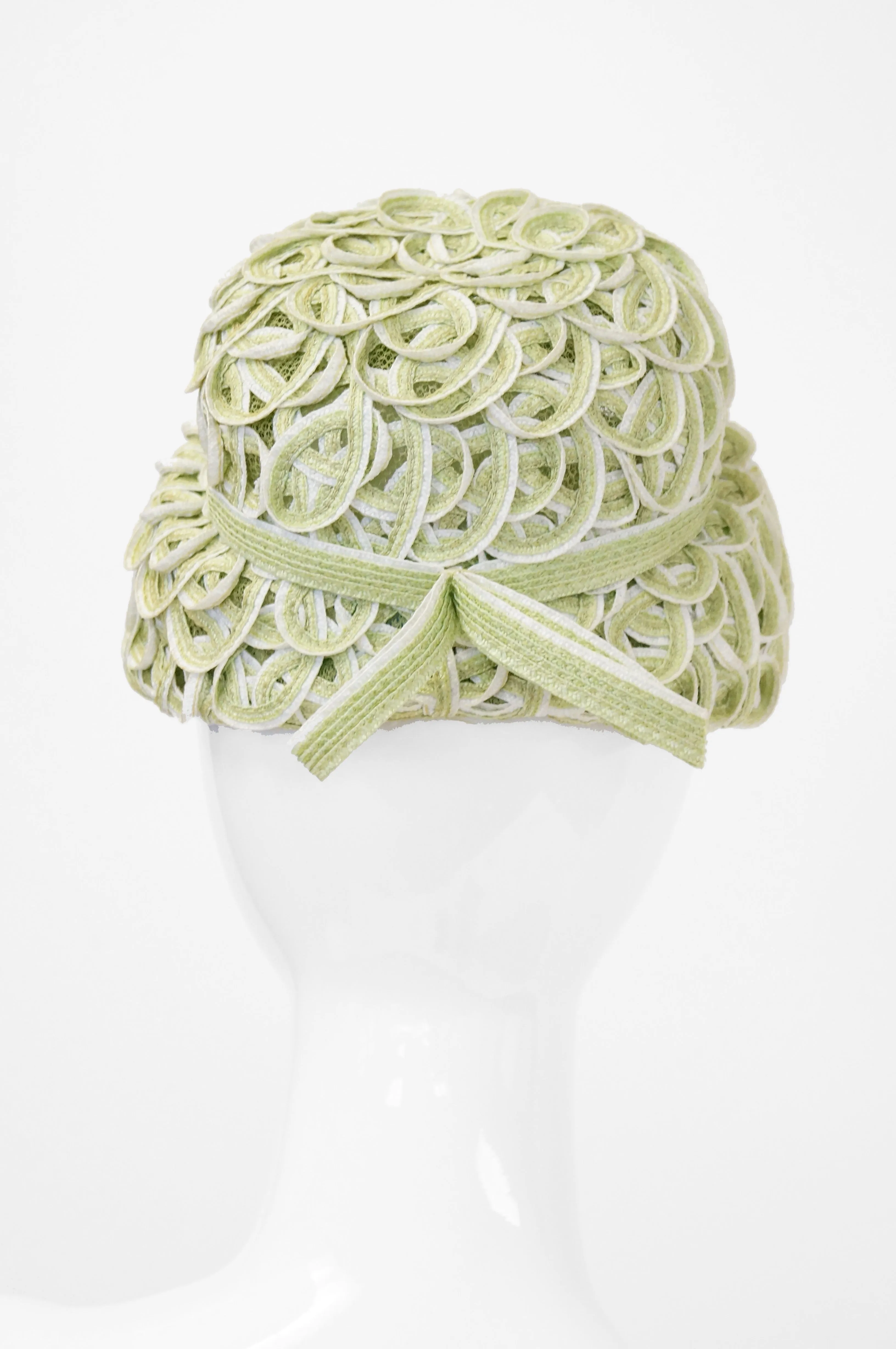 1950s Balenciaga Reproduction Peach Basket Hat in Subtle Green