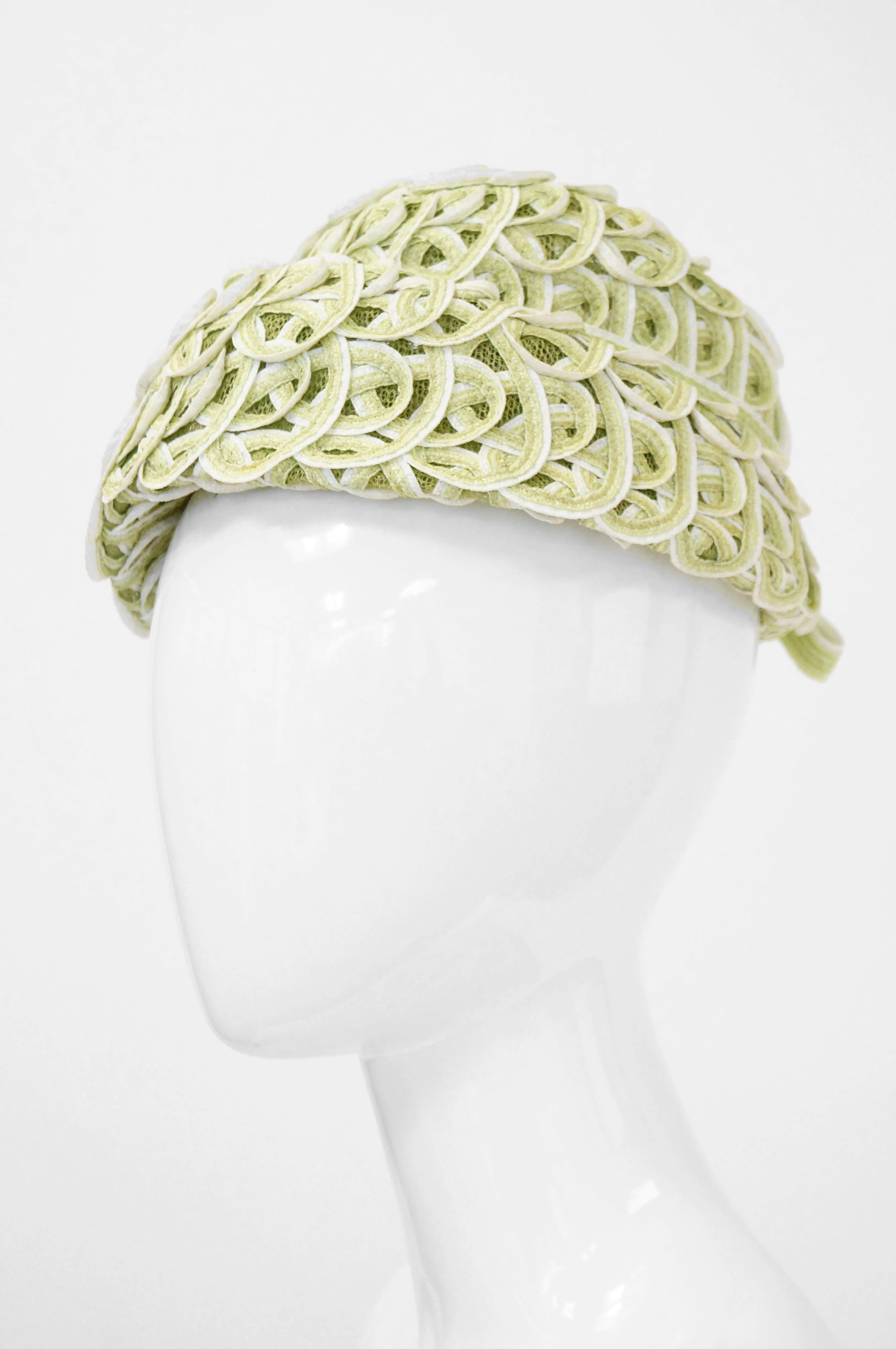1950s Balenciaga Reproduction Peach Basket Hat in Subtle Green