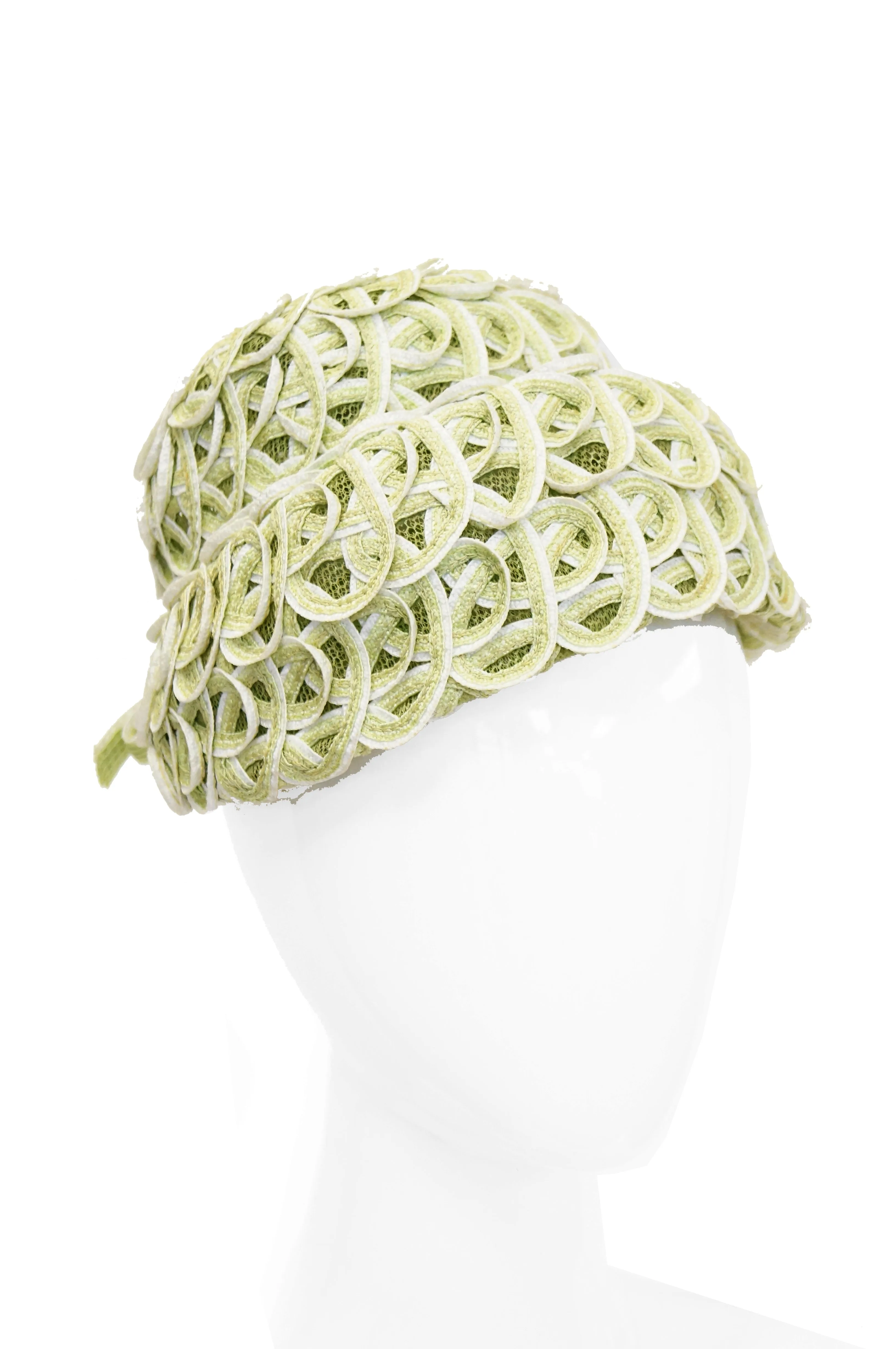1950s Balenciaga Reproduction Peach Basket Hat in Subtle Green