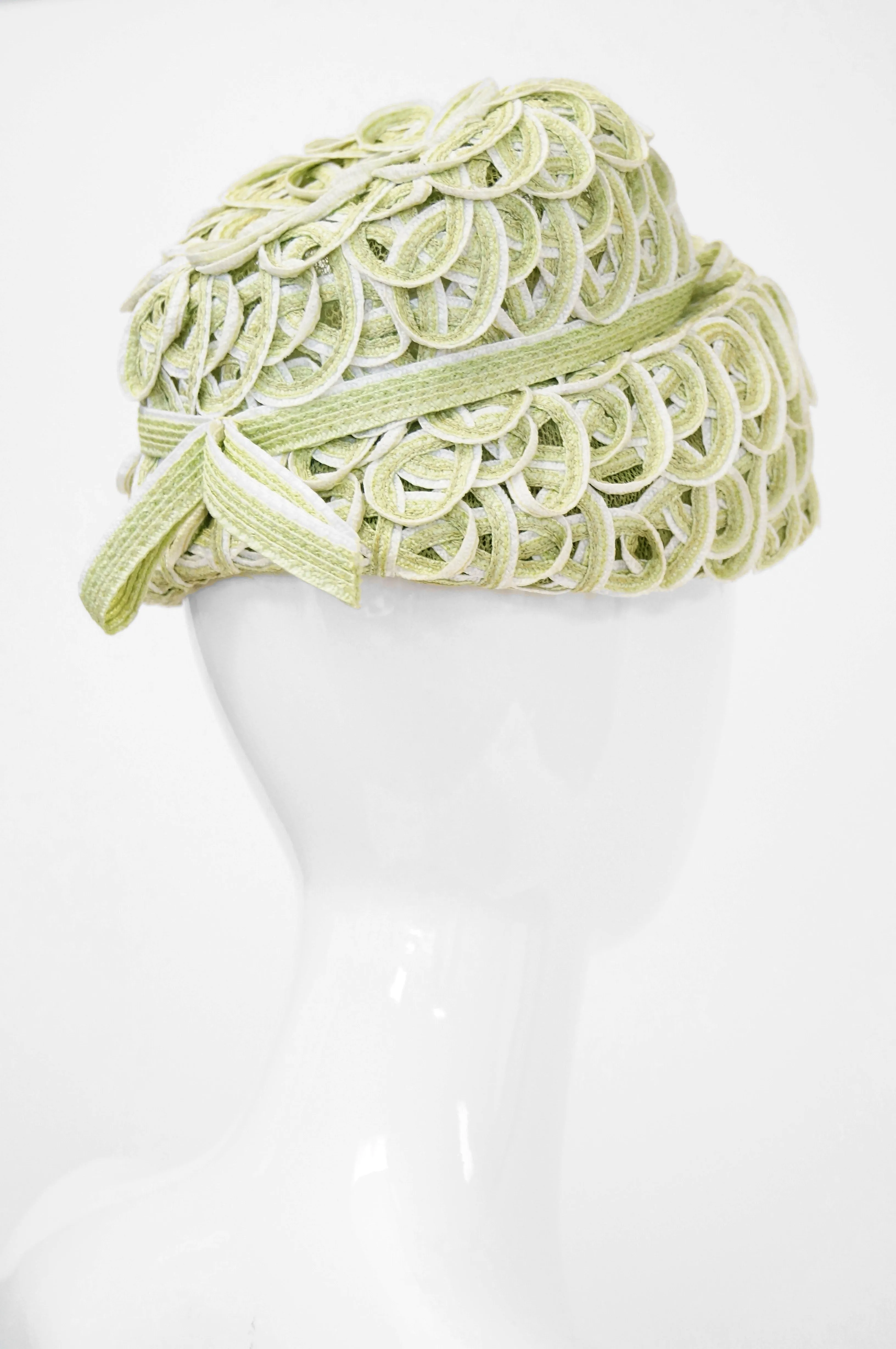 1950s Balenciaga Reproduction Peach Basket Hat in Subtle Green