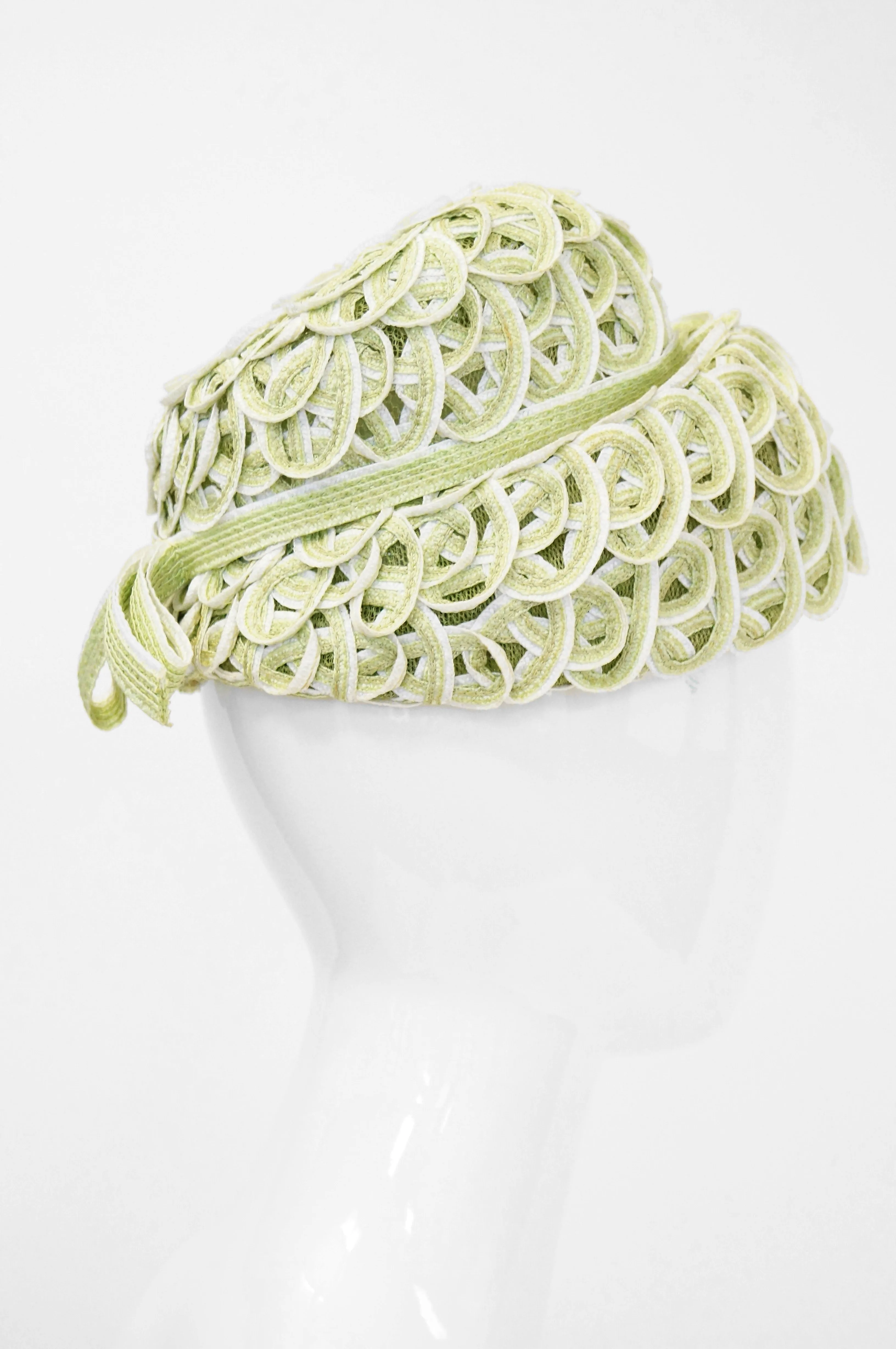 1950s Balenciaga Reproduction Peach Basket Hat in Subtle Green