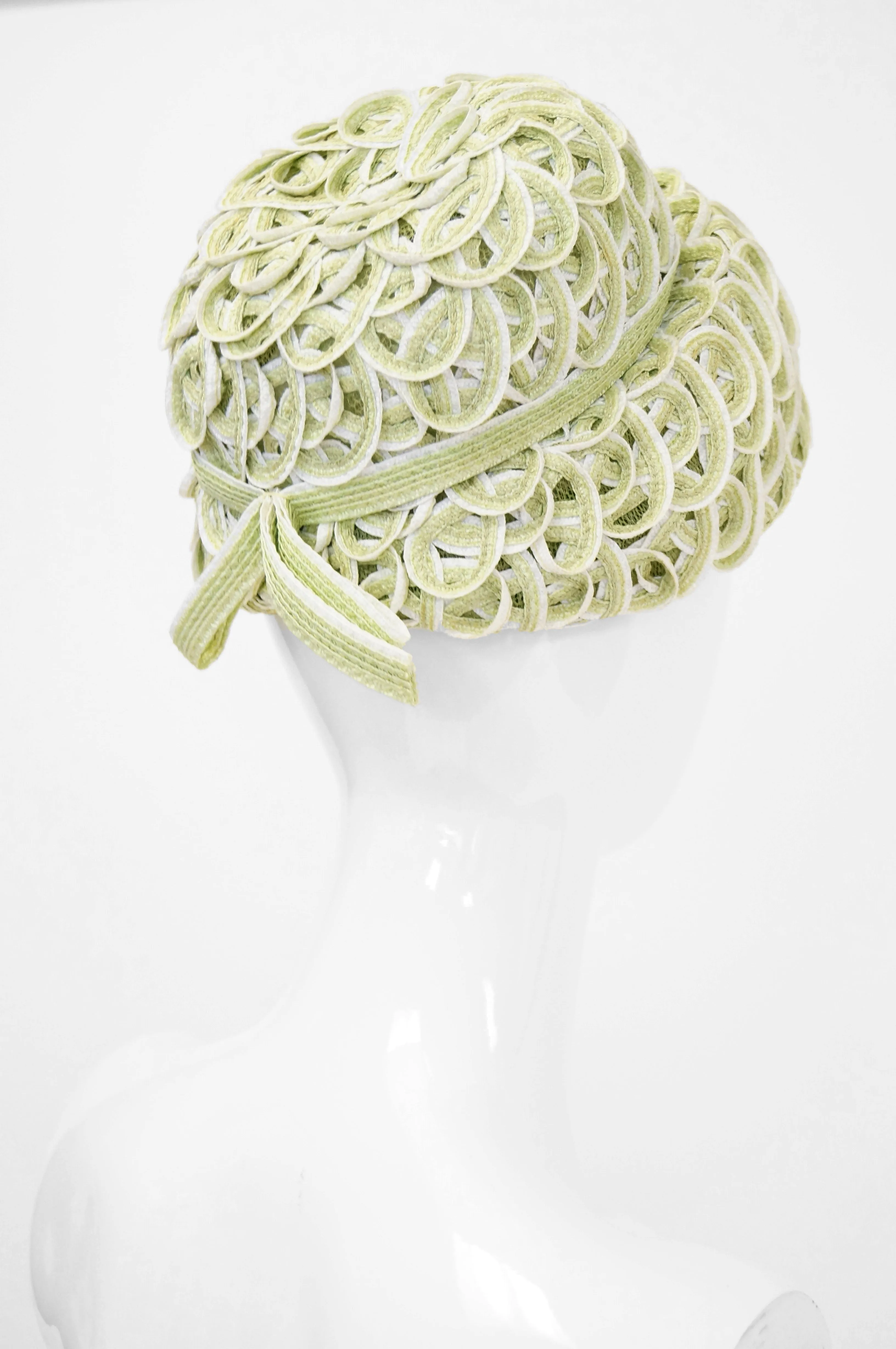 1950s Balenciaga Reproduction Peach Basket Hat in Subtle Green