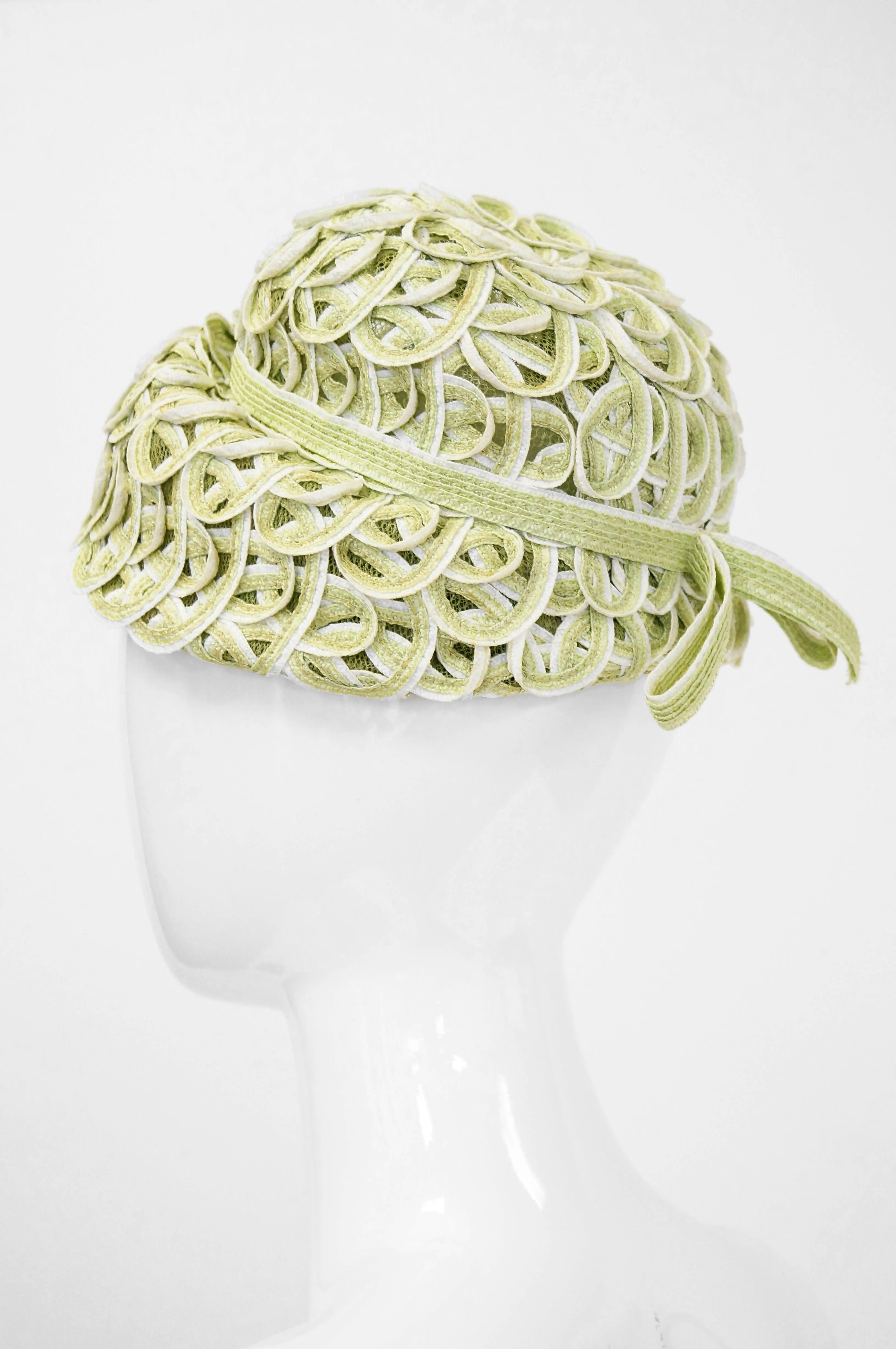 1950s Balenciaga Reproduction Peach Basket Hat in Subtle Green