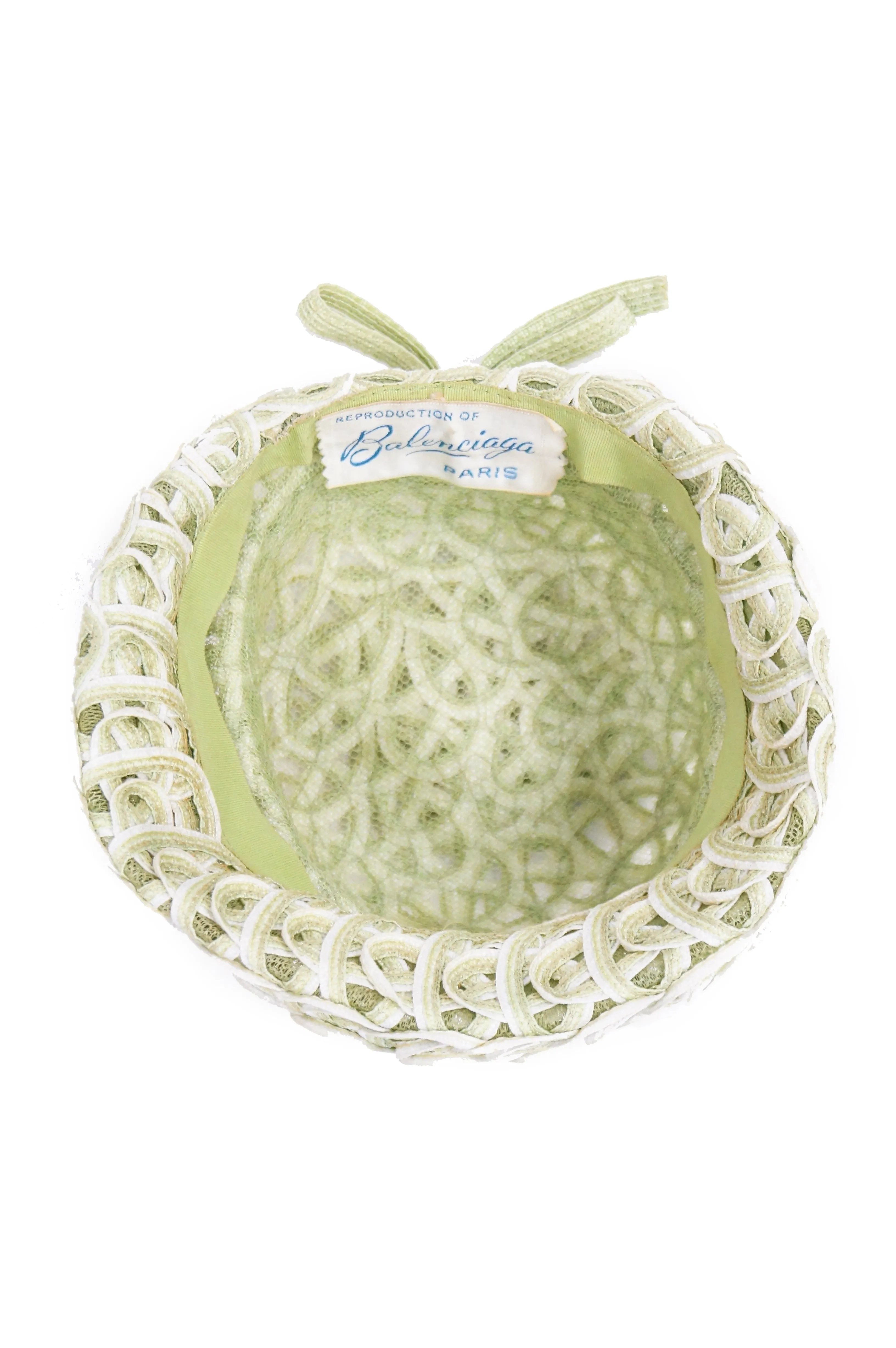 1950s Balenciaga Reproduction Peach Basket Hat in Subtle Green