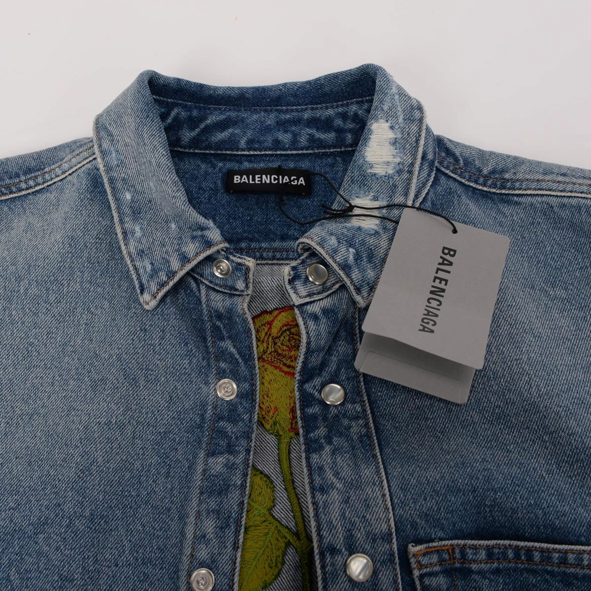 Balenciaga Denim Rose Embroidered Shirt 42