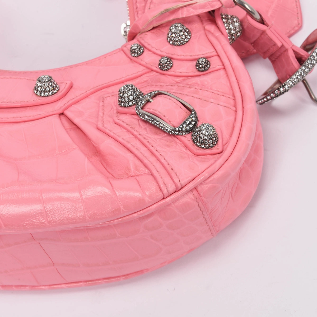 Balenciaga Pink Croc Embossed Le Cagole XS Bag